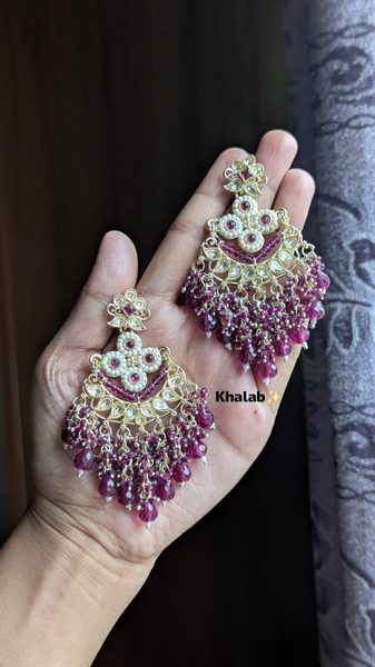 Purple shade kundan earring