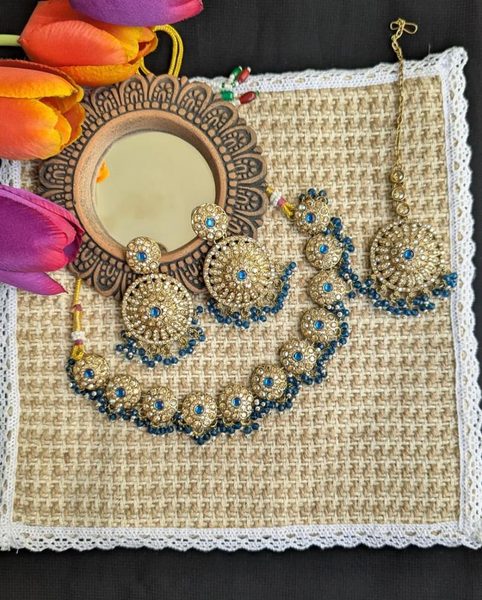 Stone worked Choker with Earring-Tikli